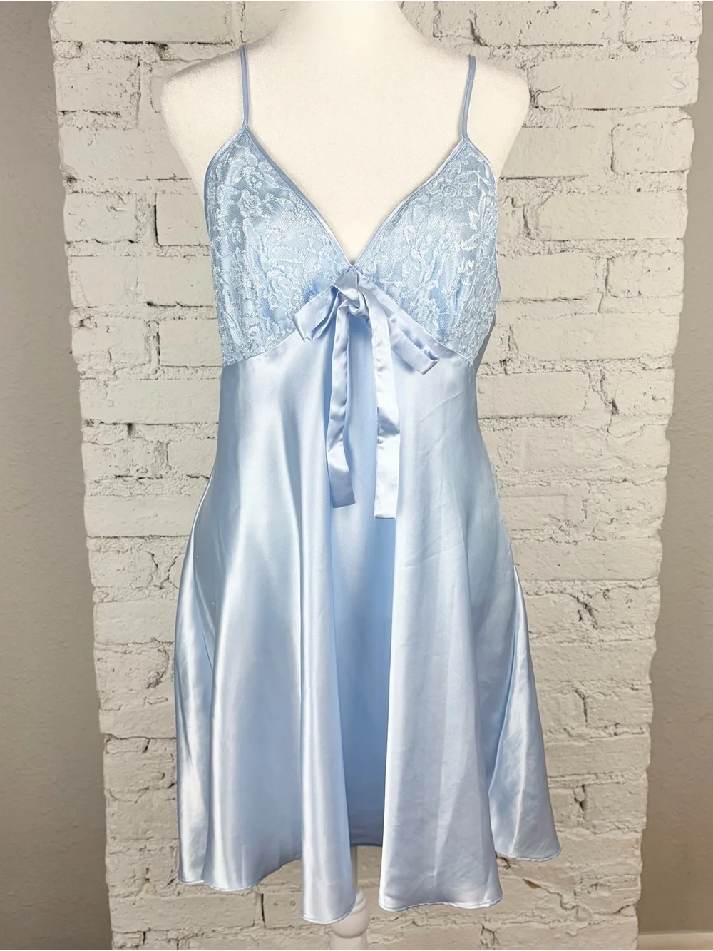 VTG 90s Y2K Secret Treasures Babydoll Slip Dress Blue Lace XL - Picture 2 of 12